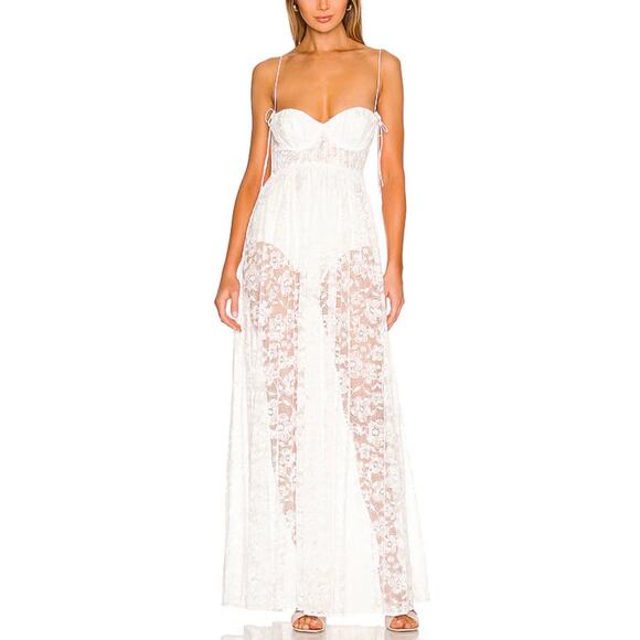 NWT For Love & Lemons Lorena White Lace Bodysuit Maxi Dress Size S - Picture 3 of 16